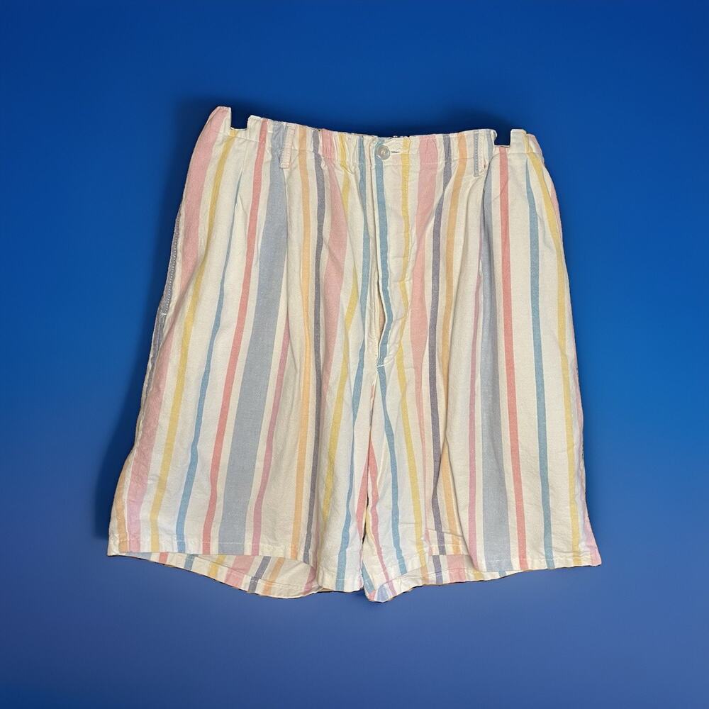 Vintage 90s Hunt Club Pastel Striped Shorts Cotton High Waist Pleated Velcrow Fl